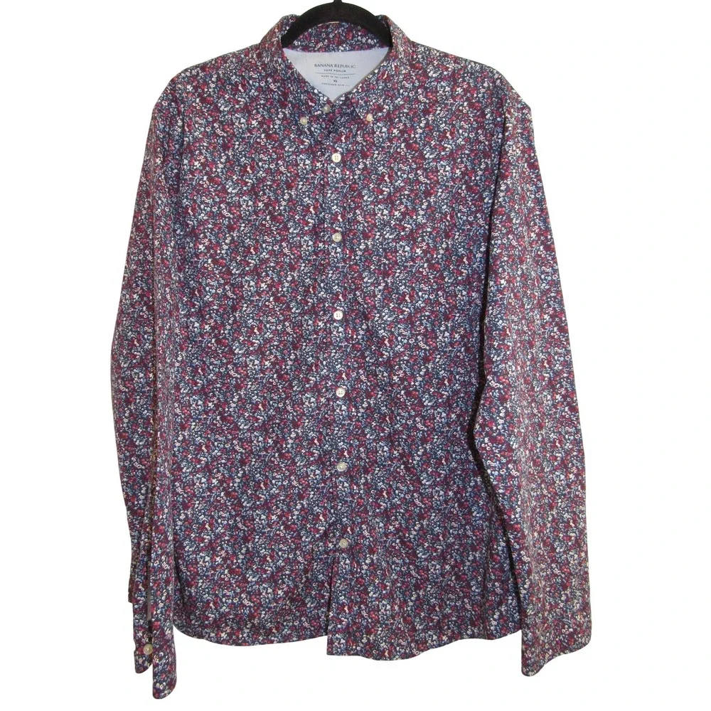 Banana Republic Shirt XL Untucked Slim Fit Luxe Poplin Men Long Sleeve Button Up